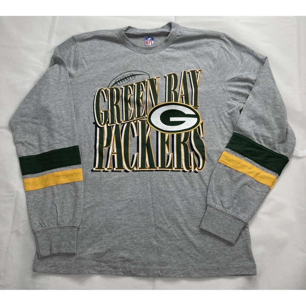 Green Bay Packers Shirt Mens Medium Gray Long Sleeve G-III NFL Embroidered NWOT